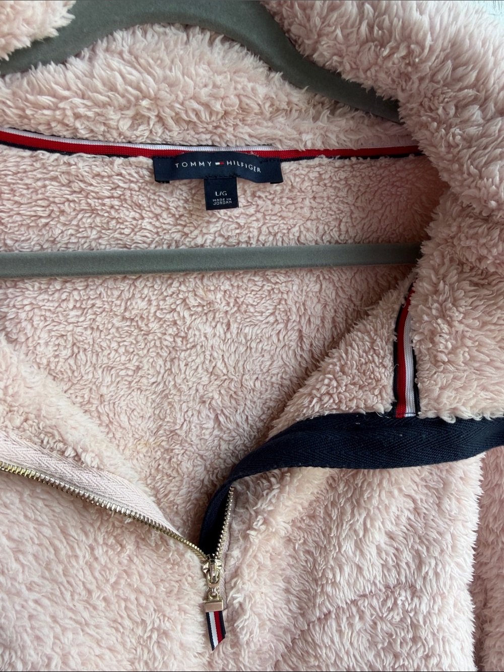 Tommy Hilfiger Blush Pink Teddy Cozy Sherpa Quarter Zip Pullover Size Large - Picture 3 of 8